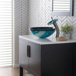Kraus USA, Inc. Glass Vessel Sink, Bathroom Waterfall Faucet, PU Drain, Mount Ring, Nickel 11 Kraus USA, Inc. Glass Vessel Sink, Bathroom Waterfall Faucet, PU Drain, Mount Ring, Nickel -home bar shop 7a21d8bc03518d04 9122 w800 h800 b0 p0