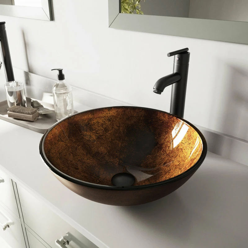 VIGO Russet Glass Vessel Sink And Seville Faucet Set, Matte Black Finish 5 VIGO Russet Glass Vessel Sink And Seville Faucet Set, Matte Black Finish - Image 5