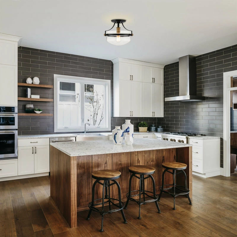 Kira Home Zurich 12" Rustic Farmhouse Ceiling Light, Glass Shade, Warm Brass 3 Kira Home Zurich 12" Rustic Farmhouse Ceiling Light, Glass Shade, Warm Brass - Image 3