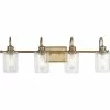 Progress Lighting Aiken Collection Four-Light Brass Clear Glass Bath Vanity Wall Light