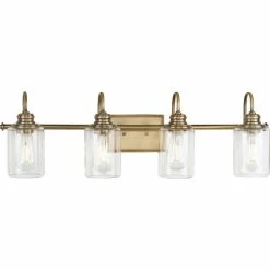 Progress Lighting Aiken Collection Four-Light Brass Clear Glass Bath Vanity Wall Light