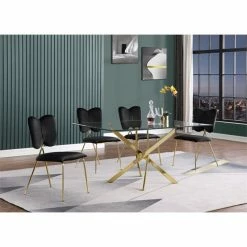 Best Quality Furniture Rectangle 60" X 38" 5pc Clear Glass Dining Set With Black Chairs -home bar shop 7bf177cf03ba63a6 4915 w800 h800 b0 p0