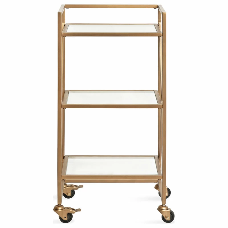 Uniek Blex Glass And Metal Bar Cart, Gold, 16"x13"x32" 3 Uniek Blex Glass And Metal Bar Cart, Gold, 16"x13"x32" - Image 3