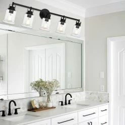 Decor Love Modern Farmhouse Vanity Lighting, Matte Black Frame With 5 Classic Glass Shade -home bar shop 7c91eb4d01c06c61 1932 w800 h800 b0 p0