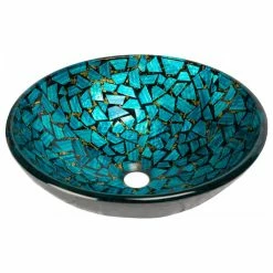 Eden Bath - Vessel Sinks Blue And Gold Mosaic Round Glass Vessel Sink For Bathroom, 16.5 Inch -home bar shop 7cb14958006c9372 5546 w800 h800 b1 p0