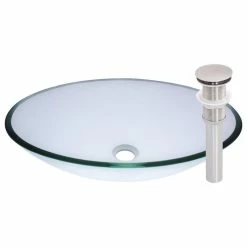 Novatto Ovale Glass Vessel Sink And Drain, Brushed Nickel