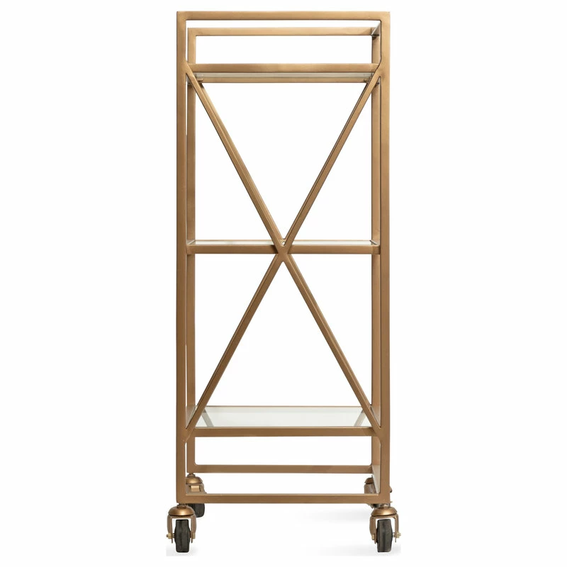 Uniek Blex Glass And Metal Bar Cart, Gold, 16"x13"x32" 5 Uniek Blex Glass And Metal Bar Cart, Gold, 16"x13"x32" - Image 5