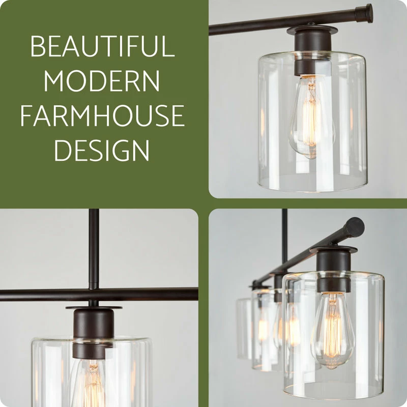 Kira Home Sloane 31" Farmhouse Island Light, Glass Cylinder Shades, Adjustable 4 Kira Home Sloane 31" Farmhouse Island Light, Glass Cylinder Shades, Adjustable - Image 4