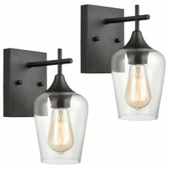 Ecopower Light LLC Clear Glass Bathroom Wall Sconces Lighting, Set Of 2, Black