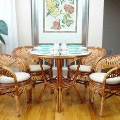 RattanUSA 5-Piece Pelangi Dining Rattan Wicker Armchairs/Round Table Glass Top, Colonial -home bar shop 7ea1dd120a849d00 1979 w800 h800 b0 p0