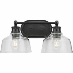 Progress Lighting Singleton 2-Light 17" Matte Black Farmhouse Vanity Light With Clear Glass Shades -home bar shop 7ec10d5c02bb220d 1394 w800 h800 b1 p0