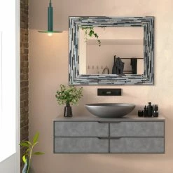 Head West, Inc. Frameless Glass Reeded Simulated Tile Printed Wall Mirror, Black -home bar shop 7f6146be03eeb7fe 9353 w800 h800 b0 p0