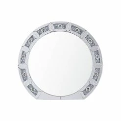Acme Furniture ACME Noralie Glass Wall Round Decor Mirror In Mirrored And Faux Diamonds
