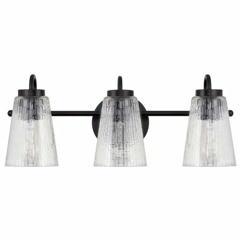 Kira Home Chatham 20" 3-Light Bathroom Light + Textured Glass Shades, Black 5 Kira Home Chatham 20" 3-Light Bathroom Light + Textured Glass Shades, Black - Image 5