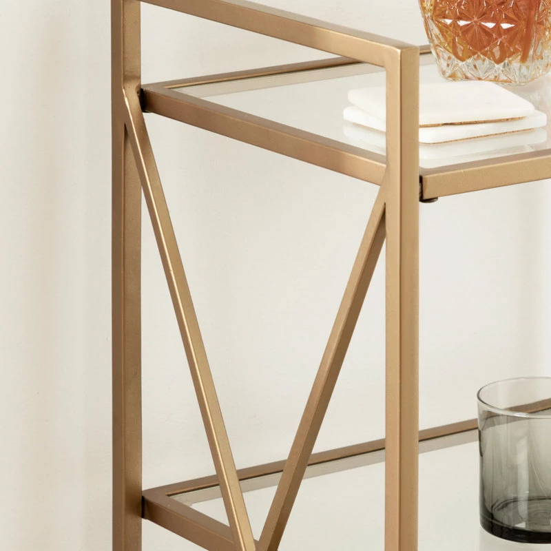 Uniek Blex Glass And Metal Bar Cart, Gold, 16"x13"x32" 7 Uniek Blex Glass And Metal Bar Cart, Gold, 16"x13"x32" - Image 7