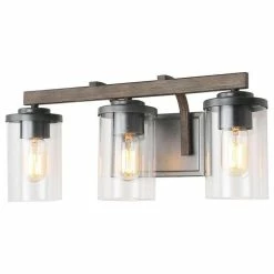 LNC Lighting LNC 3-Light Farmhouse Garyish Brown Cylinder Glass Bathroom Vanity Light