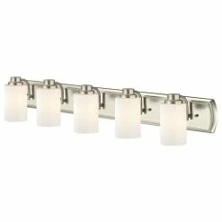 Destination Lighting 5-Light Bath Bar In Satin Nickel And Shiny Opal Glass