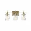 A Touch Of Design 3-Light Bathroom Vanity Light With Clear Glass Shades, Dimmer Compatible, Gold