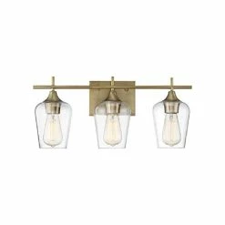 A Touch Of Design 3-Light Bathroom Vanity Light With Clear Glass Shades, Dimmer Compatible, Gold