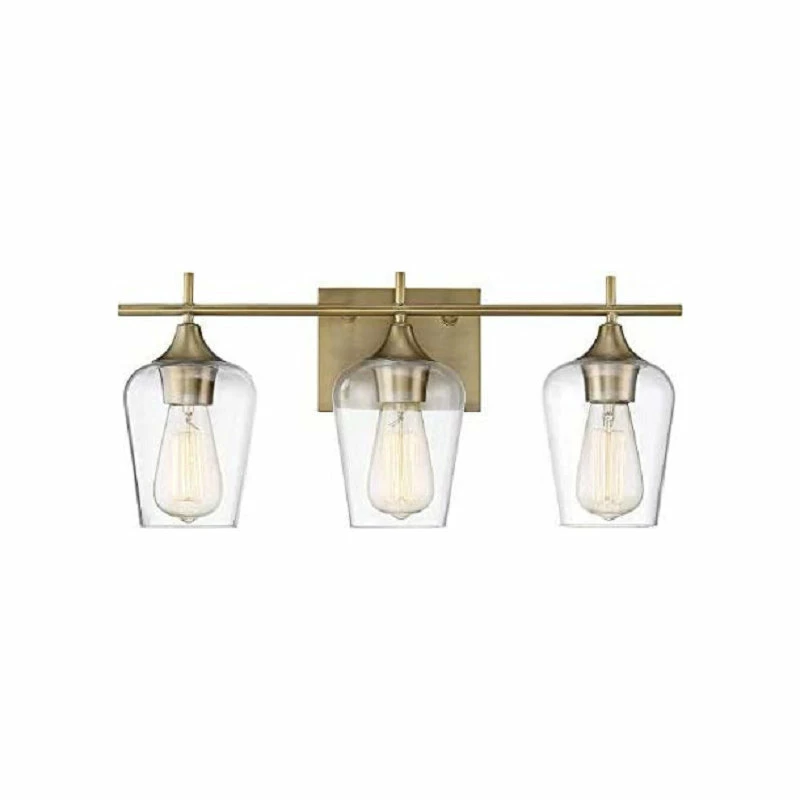 A Touch Of Design 3-Light Bathroom Vanity Light With Clear Glass Shades, Dimmer Compatible, Gold 1 A Touch Of Design 3-Light Bathroom Vanity Light With Clear Glass Shades, Dimmer Compatible, Gold