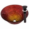 Decor Love Unique Bathroom Sink & Pop Up Drain, Patterned Red Glass Bowl, Oil Rubbed Bronze