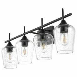 GETLEDEL 4-Light Dimmable Vanity Light With Seeded Glass Shades, Matte Black