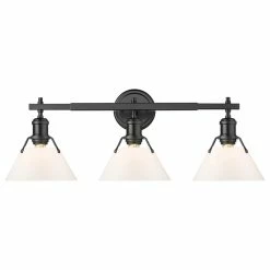 Golden Lighting Orwell 3 Light Bath Vanity, Matte Black With Opal Glass