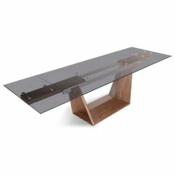 Vig Furniture Inc. Modrest Babia Modern Smoked Glass And Walnut Extendable Dining Table