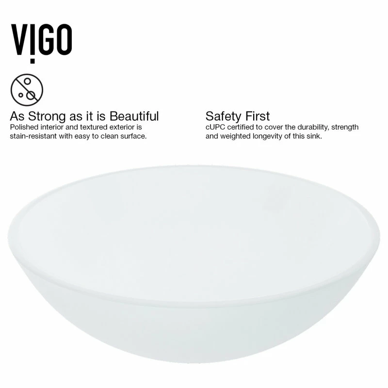 VIGO White Frost Glass Vessel Bathroom Sink Set With Dior Vessel Faucet 10 VIGO White Frost Glass Vessel Bathroom Sink Set With Dior Vessel Faucet - Image 10