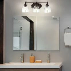 JONATHAN Y Marais Metal/Glass LED Vanity Light, Oil Rubbed Bronze, Width: 22.25" -home bar shop 872106f8037e6638 8555 w800 h800 b0 p0