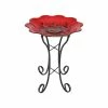 Luxen Home LuxenHome Red Pansy Glass Bird Bath With Metal Stand