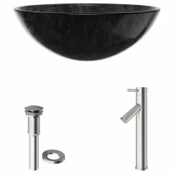 VIGO Gray Onyx Round Glass Vessel Bathroom Sink Set With Dior Vessel Faucet 24 VIGO Gray Onyx Round Glass Vessel Bathroom Sink Set With Dior Vessel Faucet -home bar shop 88a195970e9ed941 2715 w800 h800 b1 p0