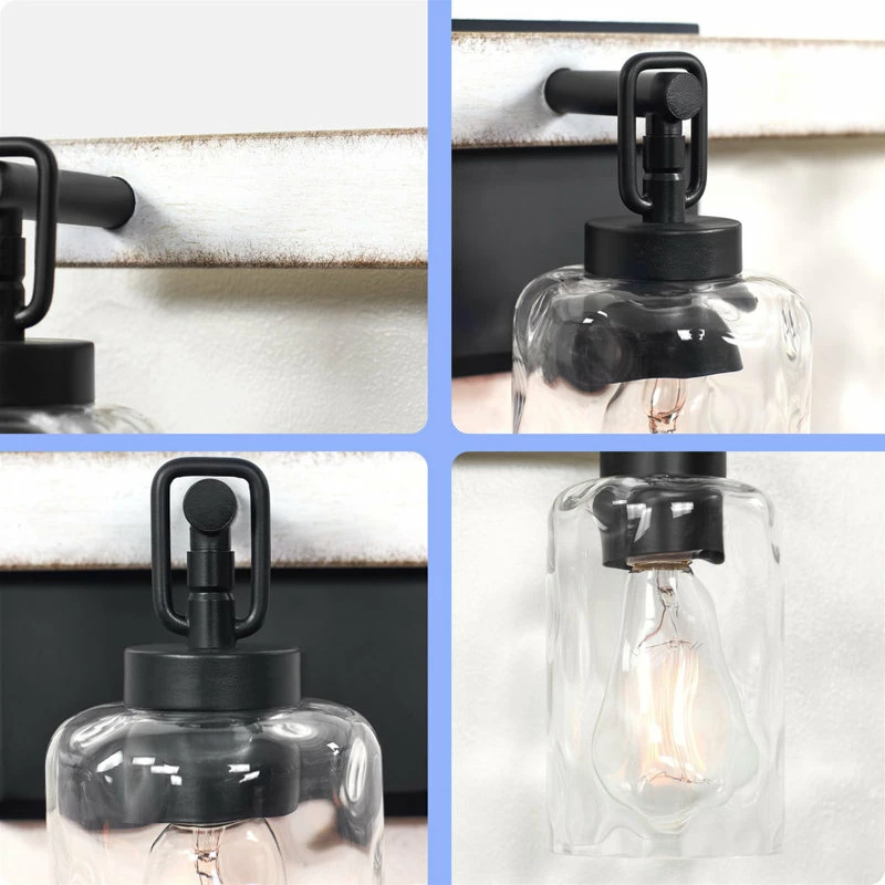 Kira Home Ashland 23.5" Farmhouse Bathroom / Light, Hammered Glass Shades, White 5 Kira Home Ashland 23.5" Farmhouse Bathroom / Light, Hammered Glass Shades, White - Image 5