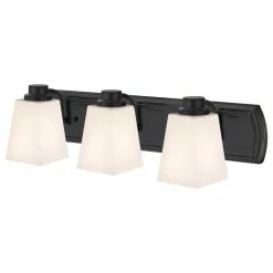 Destination Lighting 3-Light Vanity Light In Bronze And Square White Glass
