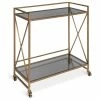 Uniek Blex 2-Shelf Glass And Metal Rolling Bar Cart, Gold 25.75x12.75x31.75