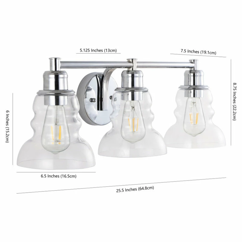JONATHAN Y Manhattan Vintage Metal/Glass Industrial LED Vanity, Chrome, 3-Light 9 JONATHAN Y Manhattan Vintage Metal/Glass Industrial LED Vanity, Chrome, 3-Light - Image 9