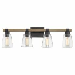 Kira Home Asher 32" Farmhouse / Bathroom Light, Funnel Glass Shades, Smoked
