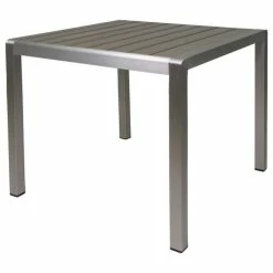 GDFStudio Hallie Outdoor Anodized Aluminum Dining Table With Tempered Glass Table Top, Fau