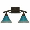 Toltec Lighting Bow 2 Light Bath Bar, 7" Teal Crystal Glass