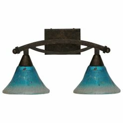 Toltec Lighting Bow 2 Light Bath Bar, 7" Teal Crystal Glass