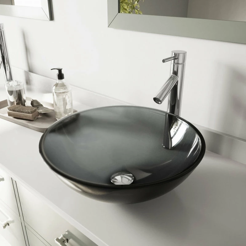 VIGO Sheer Black Glass Vessel Bathroom Sink Set With Dior Vessel Faucet 5 VIGO Sheer Black Glass Vessel Bathroom Sink Set With Dior Vessel Faucet - Image 5
