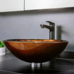 Vinnova Glass Circular Vessel Bathroom Sink Without Faucet, Reddish Brown -home bar shop 8af1dc30009c451f 4307 w800 h800 b0 p0