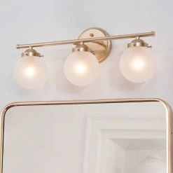 LALUZ 3-Light Matte Gold With Opal Glass Modern Bathroom Vanity Light Bar
