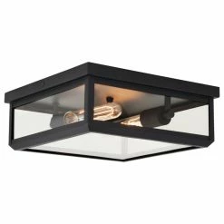 Vaxcel Kinzie Black Outdoor Square Flush Mount Ceiling Light With Clear Glass