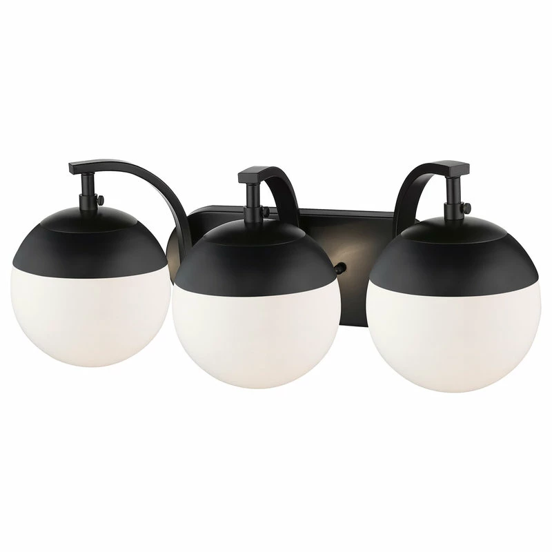 Golden Lighting Dixon 3-Light Bath Vanity, Black, Opal Glass And Black Cap 3 Golden Lighting Dixon 3-Light Bath Vanity, Black, Opal Glass And Black Cap - Image 3