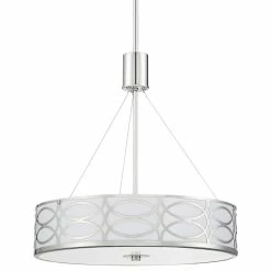 Kira Home Sienna Metal Drum Ceiling Light, Glass Diffuser, Chrome, Drum Chandeli