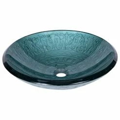 Eden Bath - Vessel Sinks Eden Bath EB_GS03 Teal Glass Bathroom Vessel Sink With Embossed Pattern
