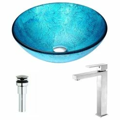 ANZZI Accent Series Deco-Glass Vessel Sink With Enti Faucet, Brushed Nickel