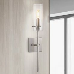 JONATHAN Y Cato 4.5" 1-Light Bohemian Farmhouse Iron/Glass LED Sconce, Nickel/Clear -home bar shop 8cf19f00022a67df 5819 w800 h800 b0 p0