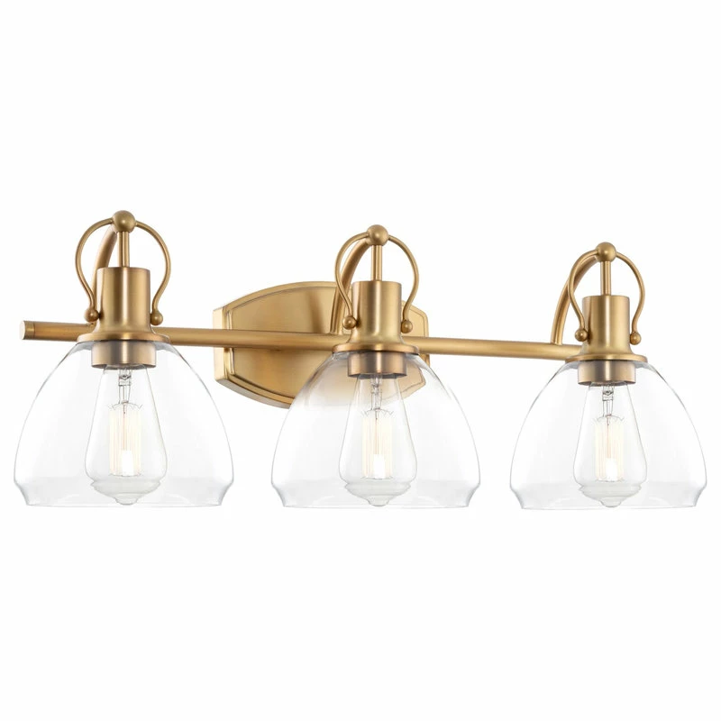 Kira Home Walford 25" 3-Light Bathroom Light + Glass Shades, Warm Brass 1 Kira Home Walford 25" 3-Light Bathroom Light + Glass Shades, Warm Brass